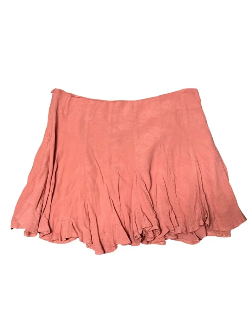 Forever 21 Size M Coral Ruffle Hem Mini Skirt Side Zip Pleated Lined Boho Ballet - Picture 3 of 9